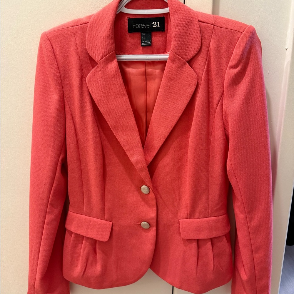 Forever 21 Coral-Pink Tailored Blazer Jacket